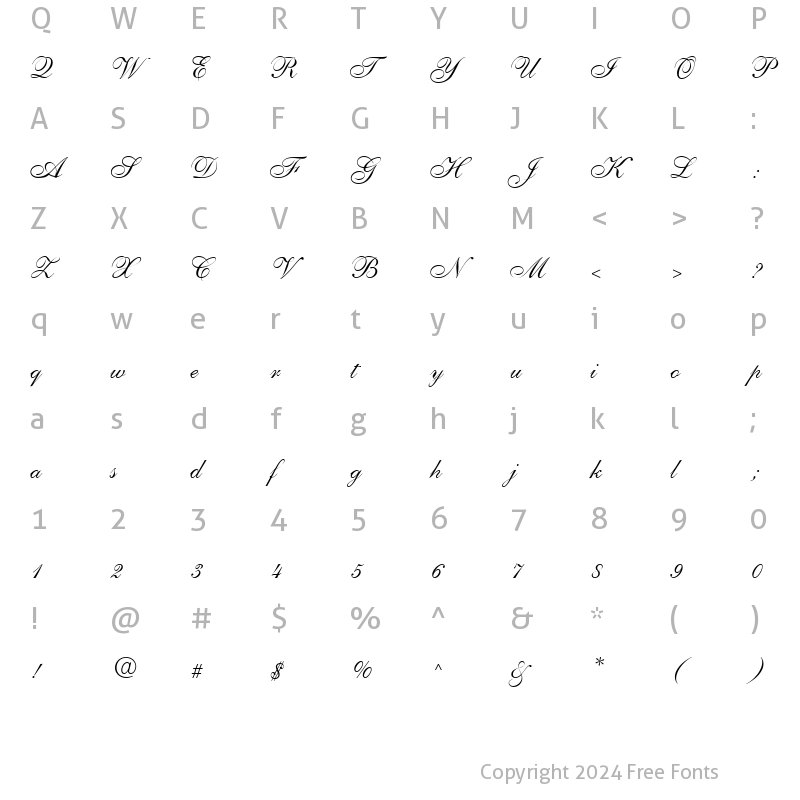 Character Map of Shelley LT AllegroScript Regular