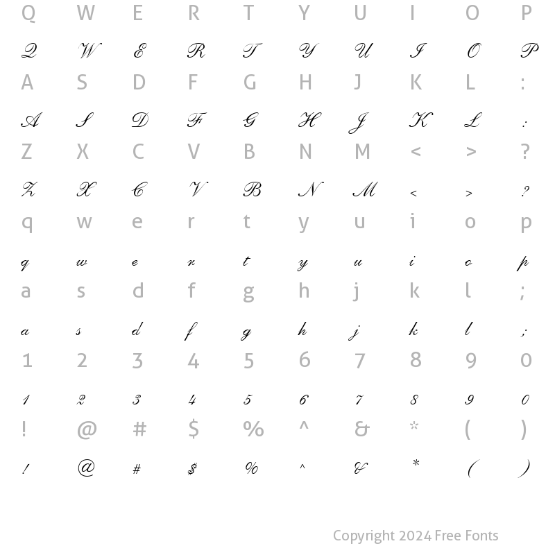 Character Map of ShelleyScriptLTW04-Regular Regular