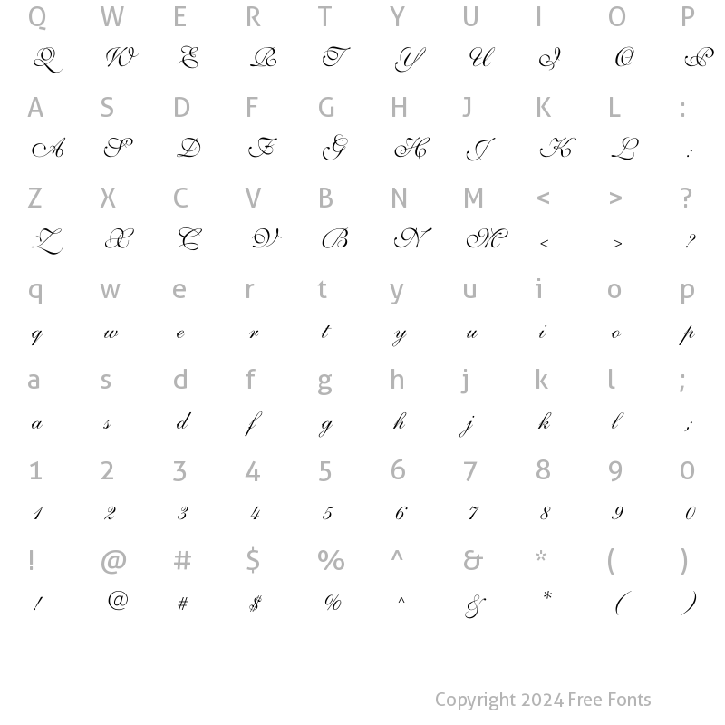 Character Map of ShelleyVolanteScript-Normal Regular