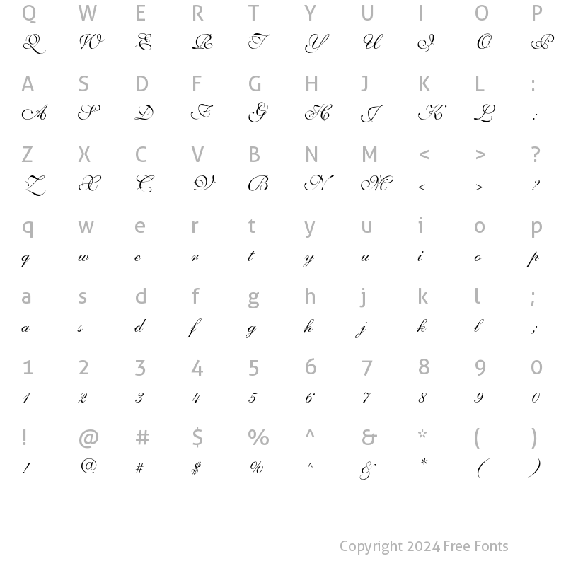 Character Map of ShelleyVolanteScript RomanItalic