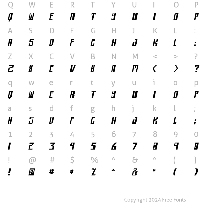 Character Map of shellhead Italic