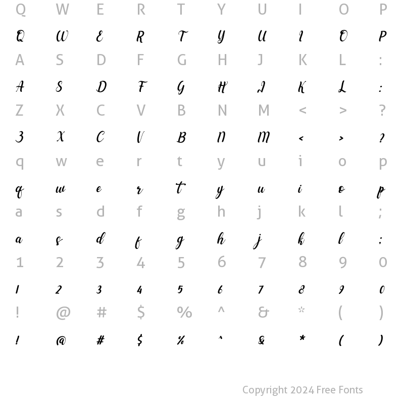 Character Map of shelya Italic