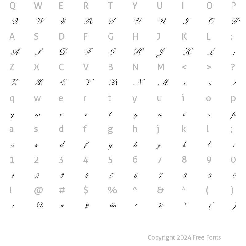 Character Map of Sherrif Script DB Regular