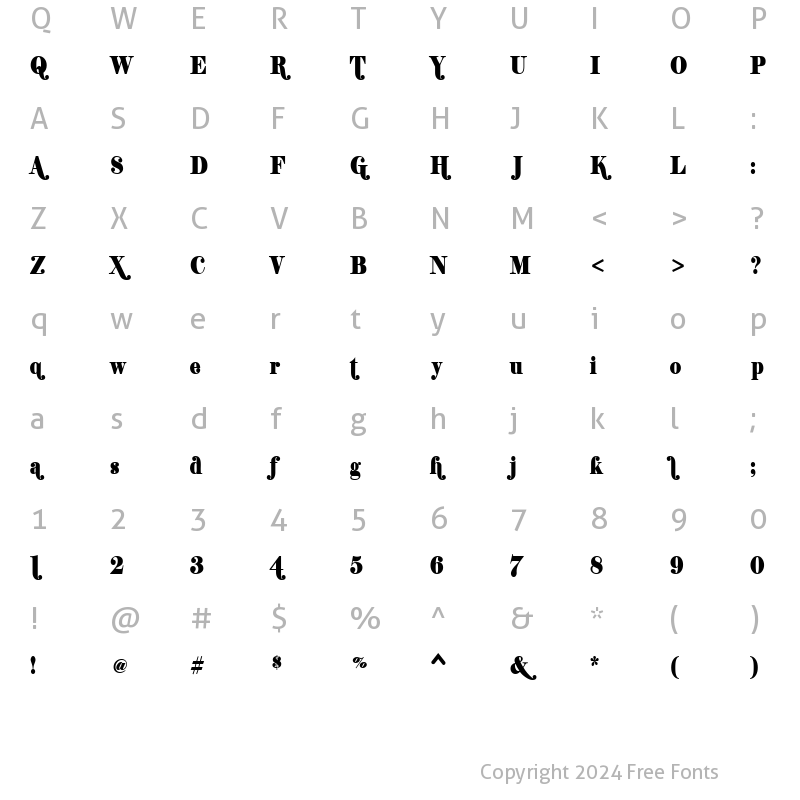 Character Map of Shifty Chica Regular