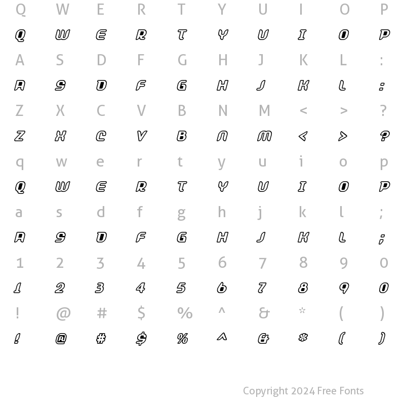 Character Map of Shifty Outline Oblique