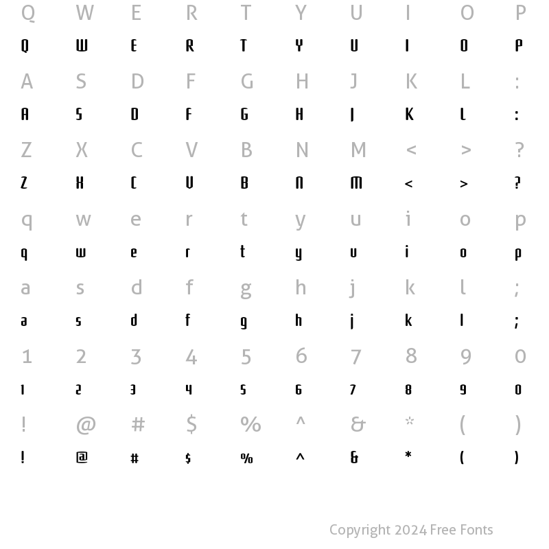 Character Map of Shimano RoundLightNarrow Regular