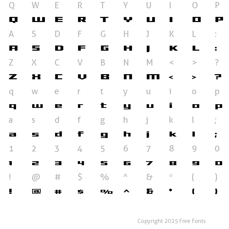 Character Map of Shimano SquareBlack Regular