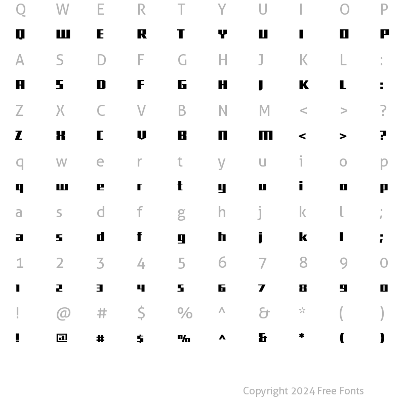 Character Map of Shimano SquareBlackNarrow Regular