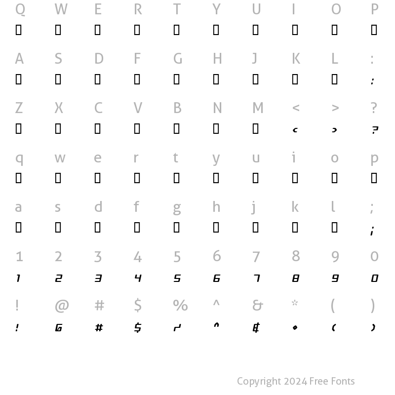 Character Map of Shimshon Agol Italic