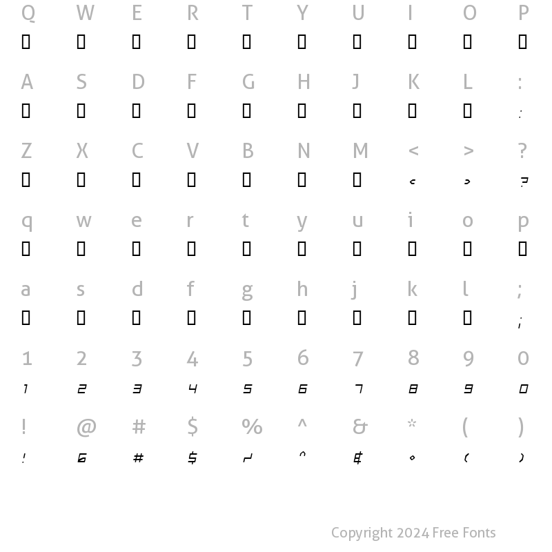 Character Map of Shimshon Agol Thin Italic