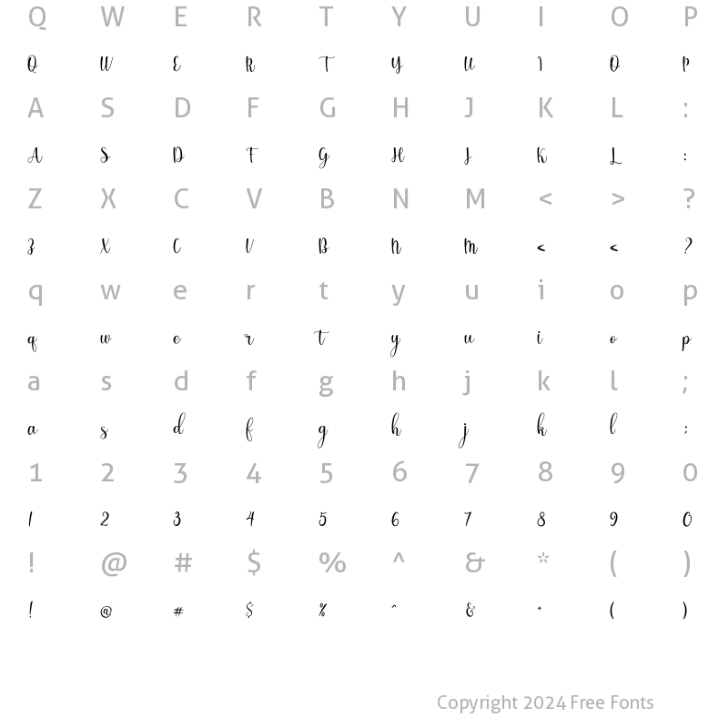 Character Map of Shinesy Regular