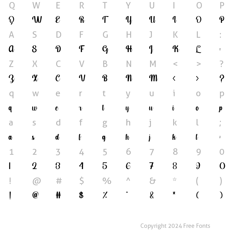 Character Map of Shining Bright Regular