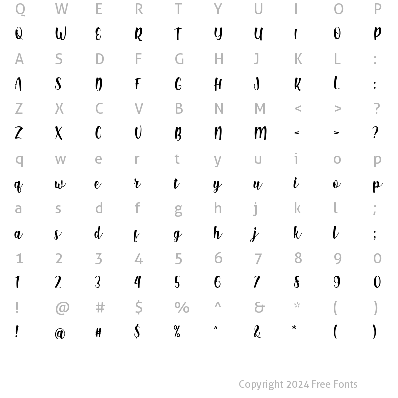 Character Map of Shink Regular