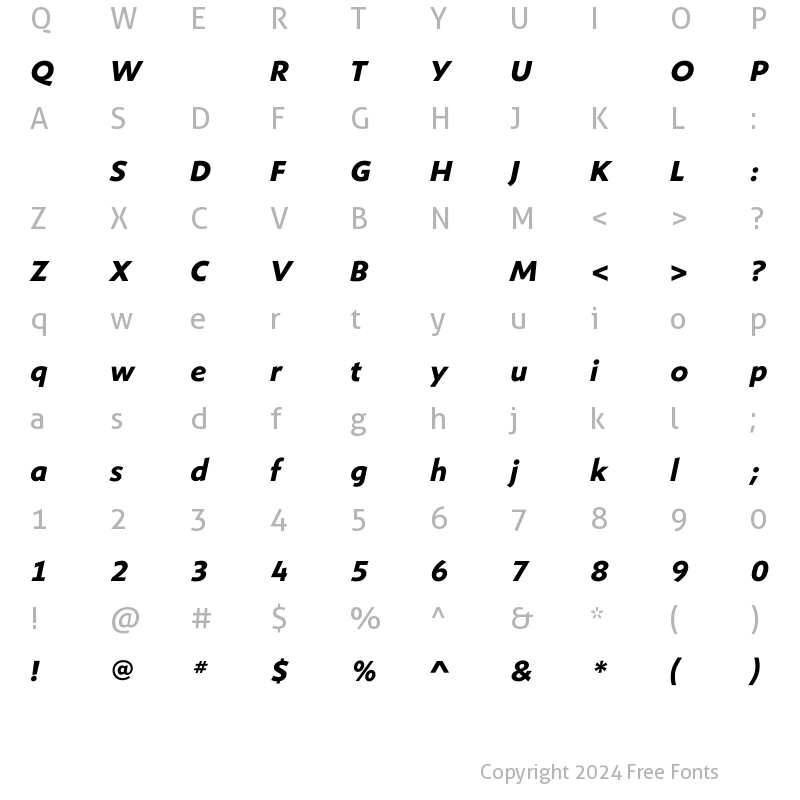 Character Map of ShinnBoldItalic Regular