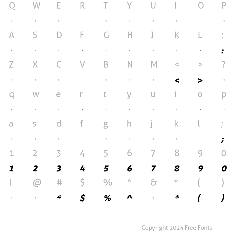 Character Map of ShinnBoldItalicTab Regular