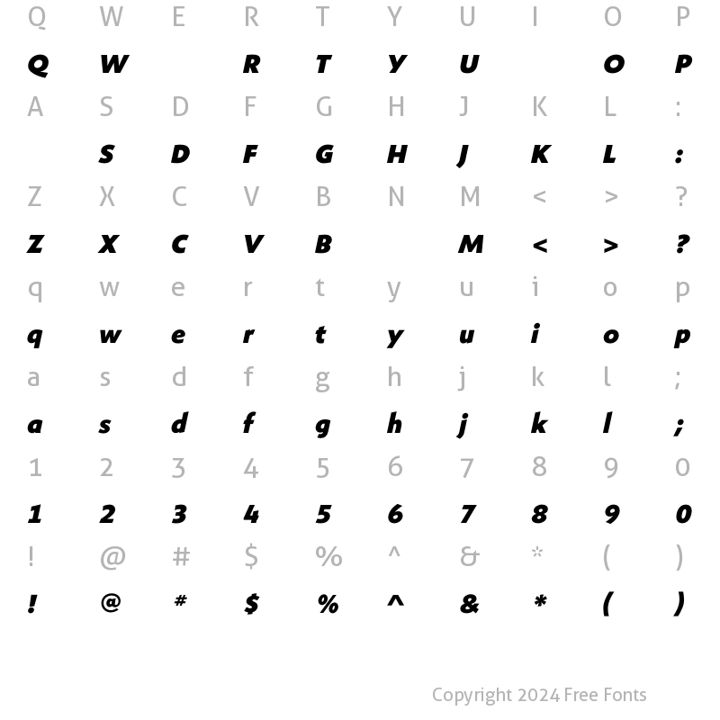 Character Map of ShinnExtraBoldItalic Regular