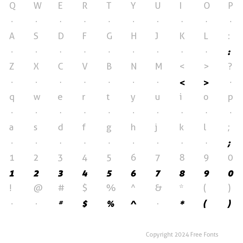 Character Map of ShinnExtraBoldItalicTab Regular