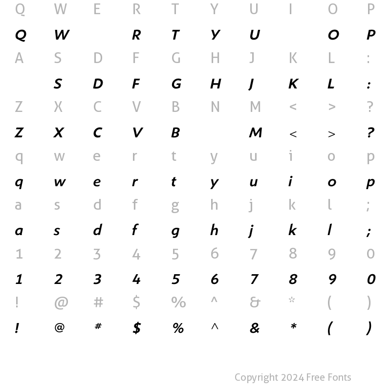 Character Map of ShinnMediumItalic Regular