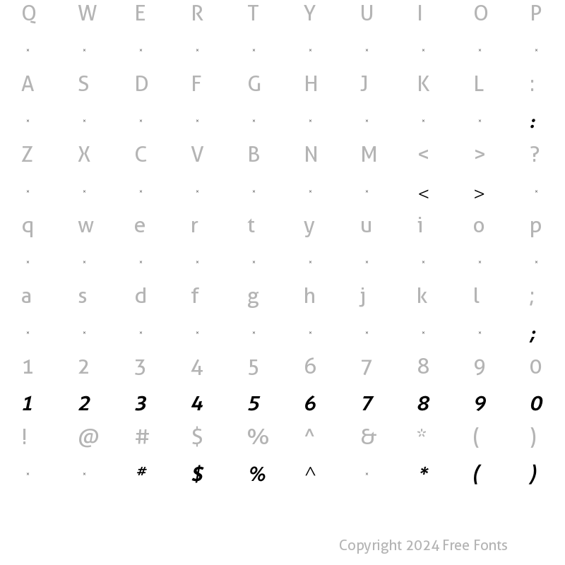 Character Map of ShinnMediumItalicTab Regular