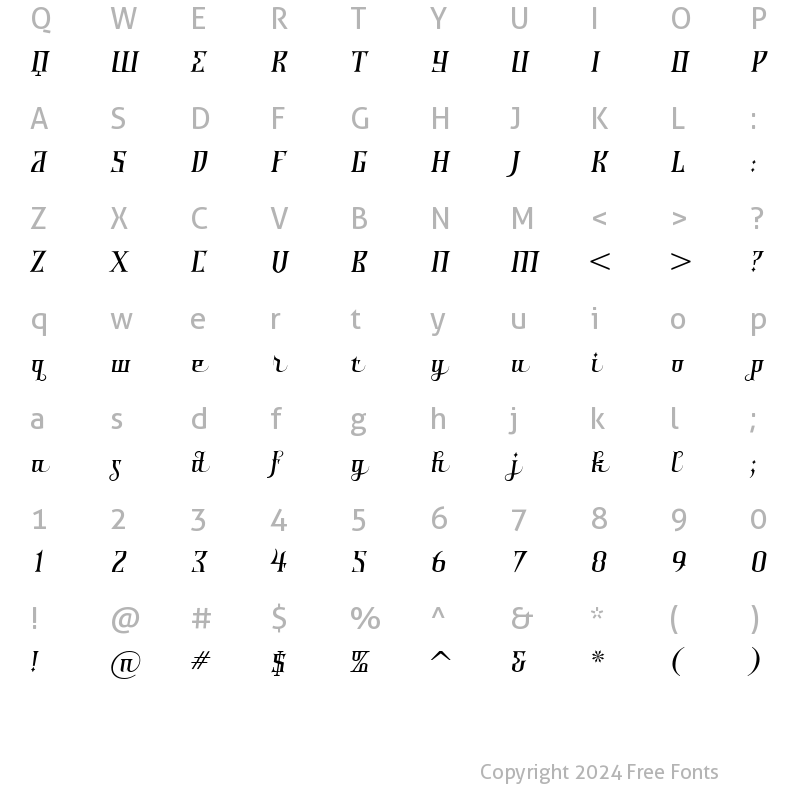 Character Map of Shiraz Medium Italic