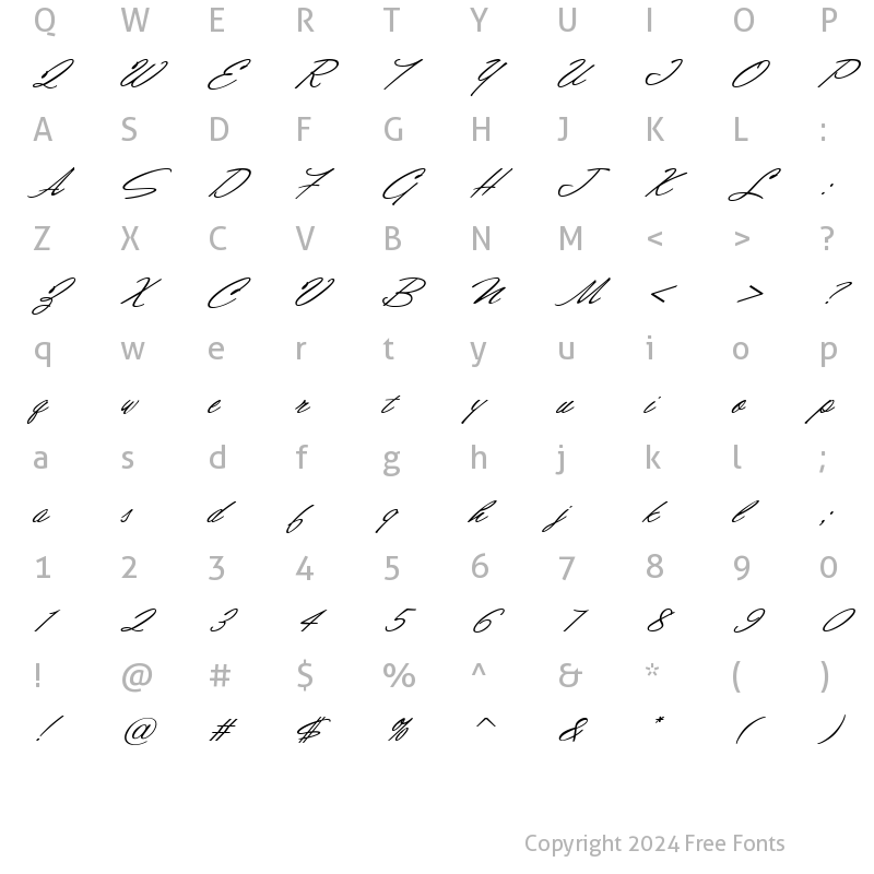 Character Map of Shirley Script JF Regular