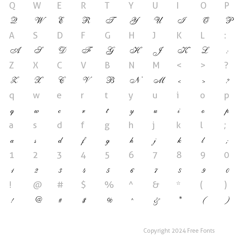 Character Map of ShirleyAllegro DB Regular