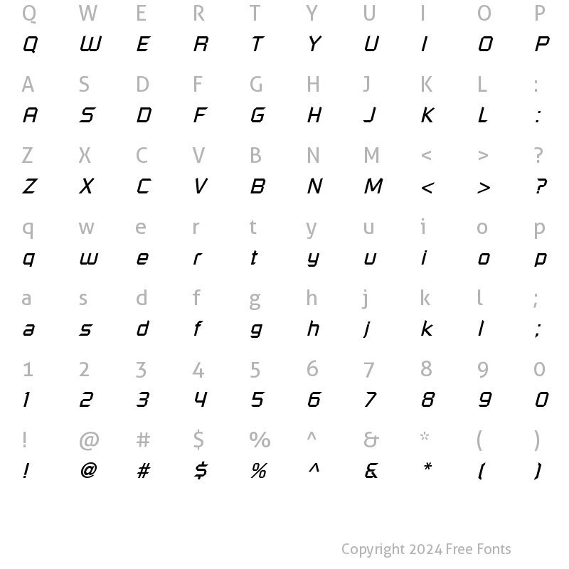 Character Map of Shoestring SSi Italic