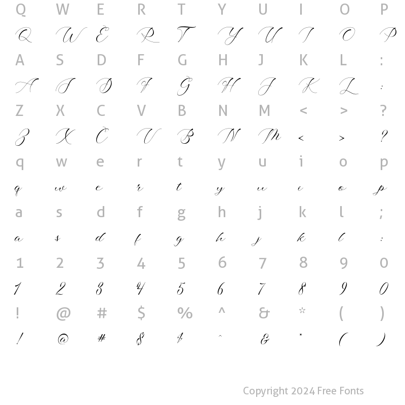 Character Map of Shophia Script Regular