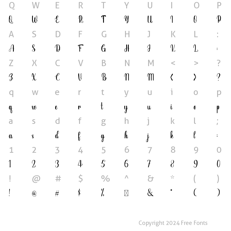 Character Map of Shopia Regular