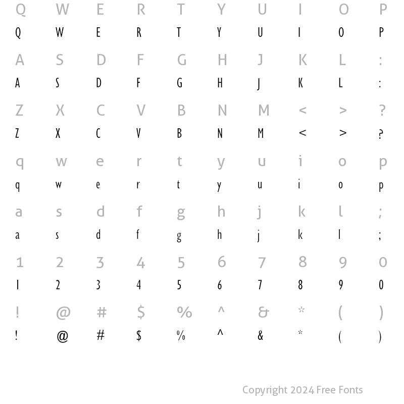 Character Map of Shorooq Yaraa Thin