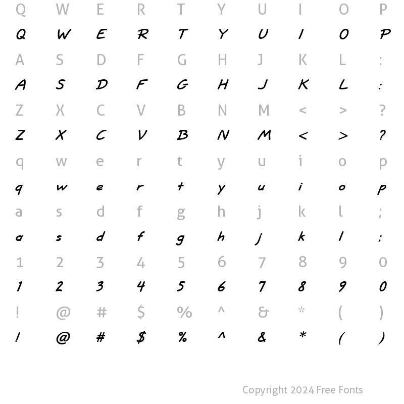 Character Map of Short Hand BoldItalic