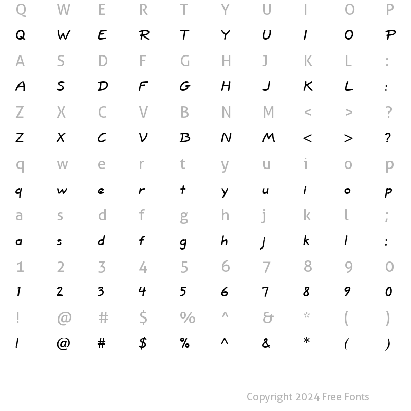 Character Map of Short Hand Heavy Bold