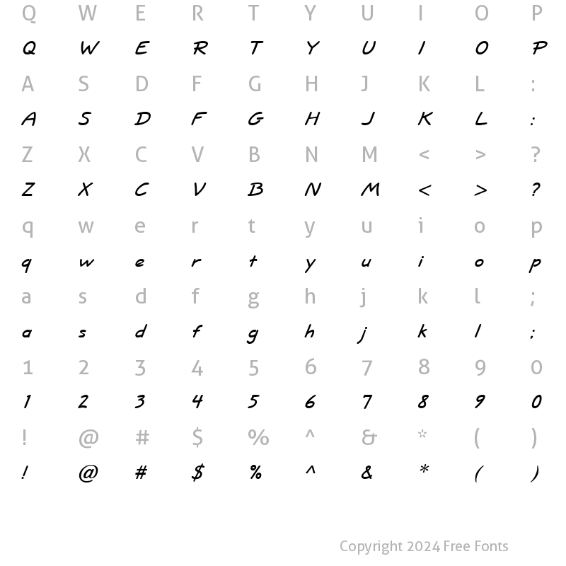 Character Map of Short Hand Heavy BoldItalic