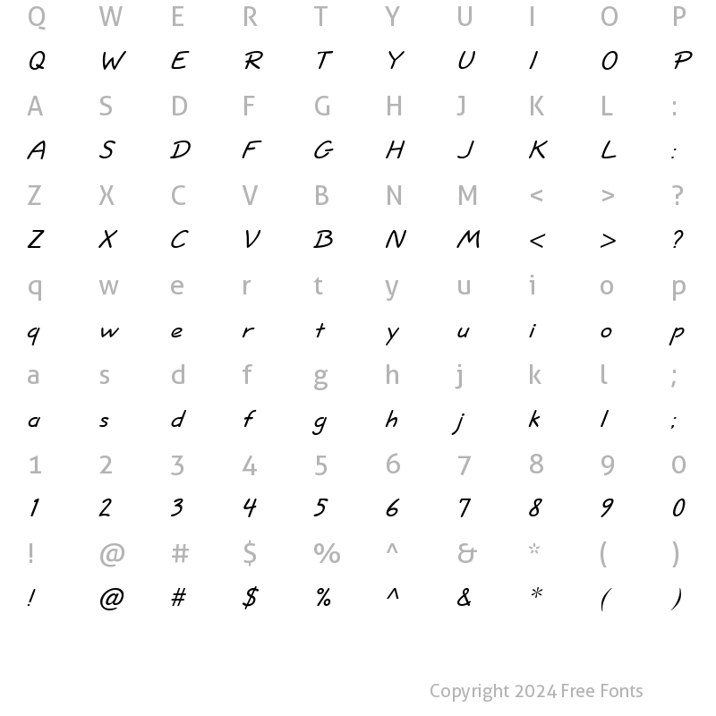 Character Map of Short Hand Italic