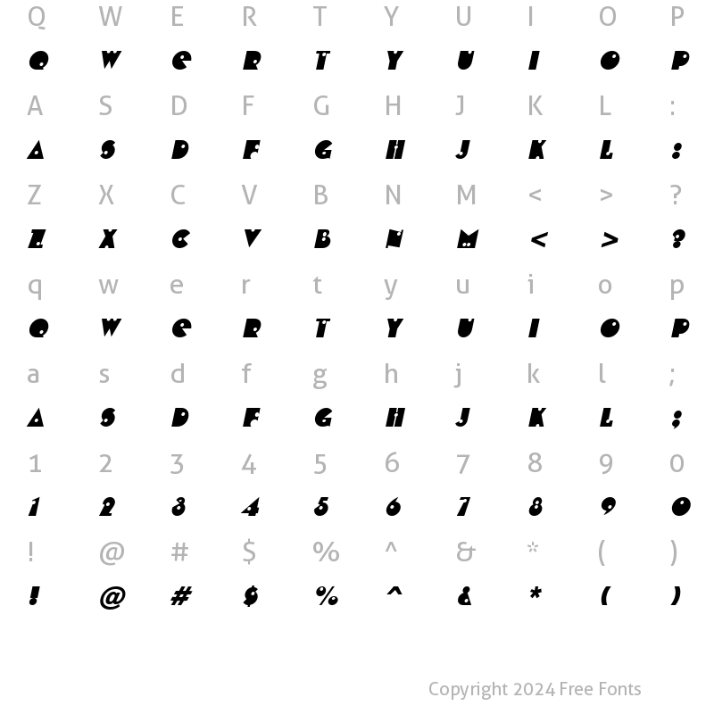 Character Map of ShotShell Italic