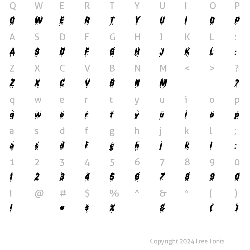 Character Map of Shower Bold Italic