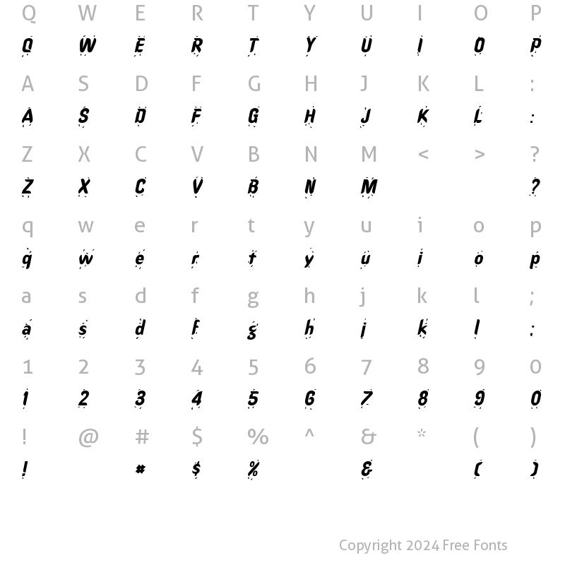 Character Map of Shower Italic