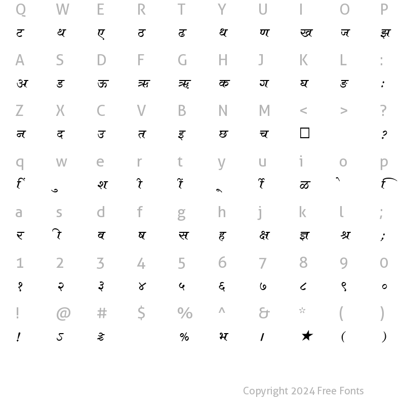 Character Map of SHREE-DEV-0700 Regular