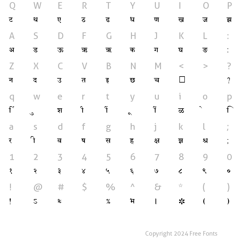 Character Map of SHREE-DEV-0702 Regular