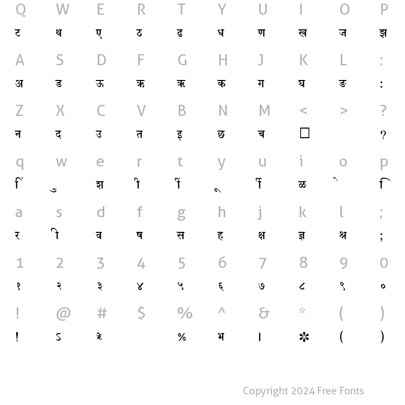 Character Map of SHREE-DEV-0703 Regular