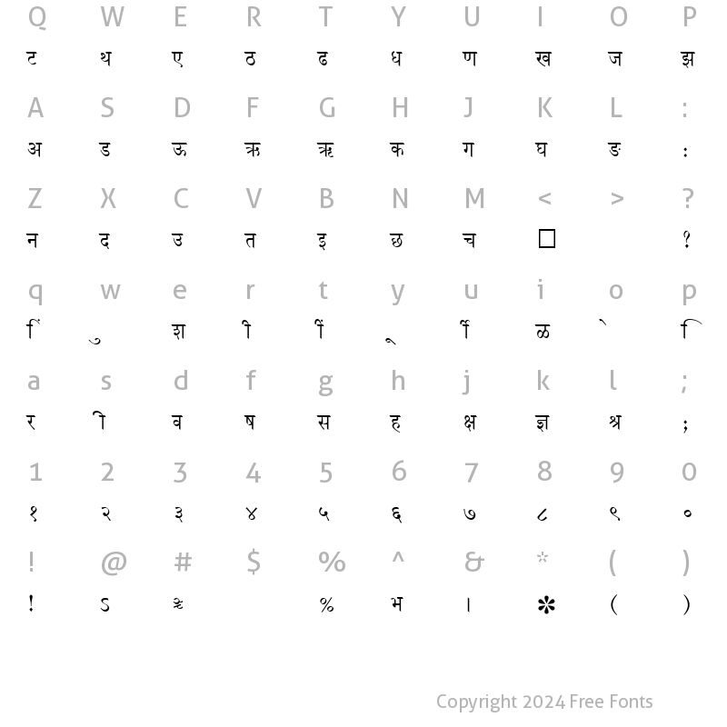 Character Map of SHREE-DEV-0704 Regular