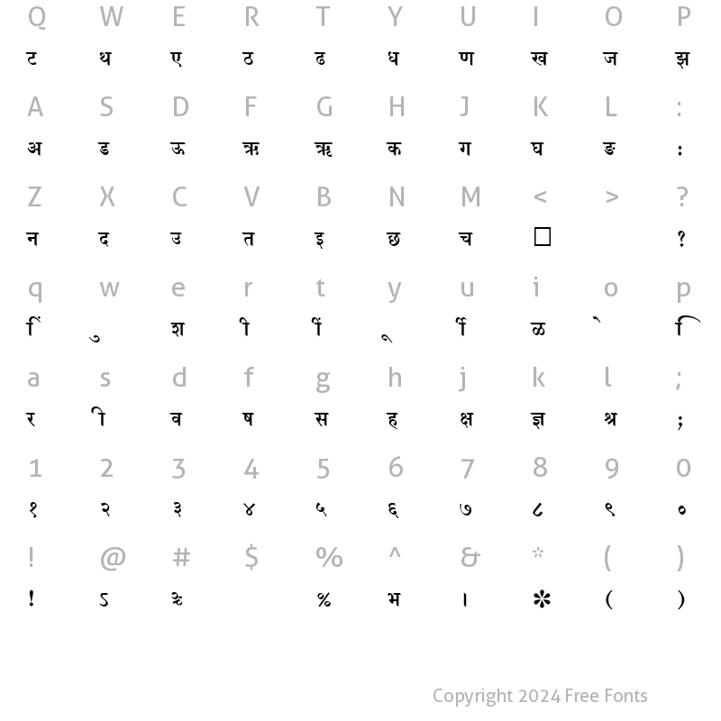 Character Map of SHREE-DEV-0705 Regular