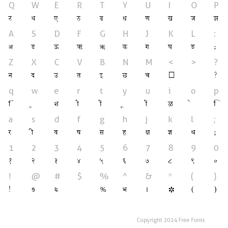 Character Map of SHREE-DEV-0706 Regular