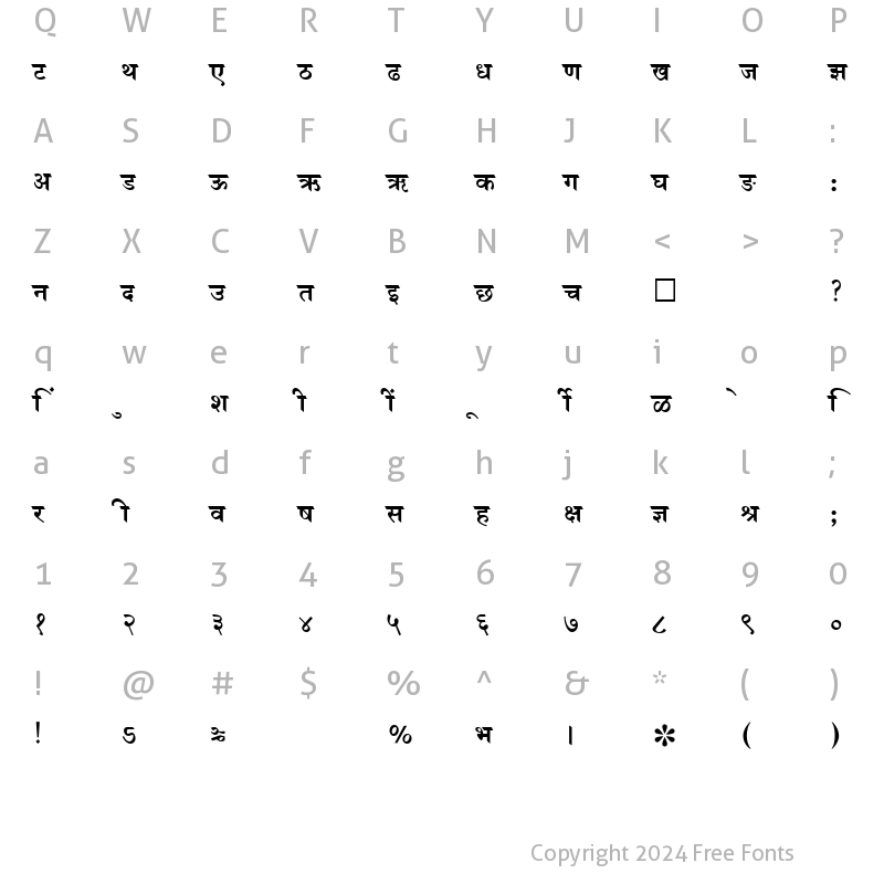 Character Map of SHREE-DEV-0707 Regular