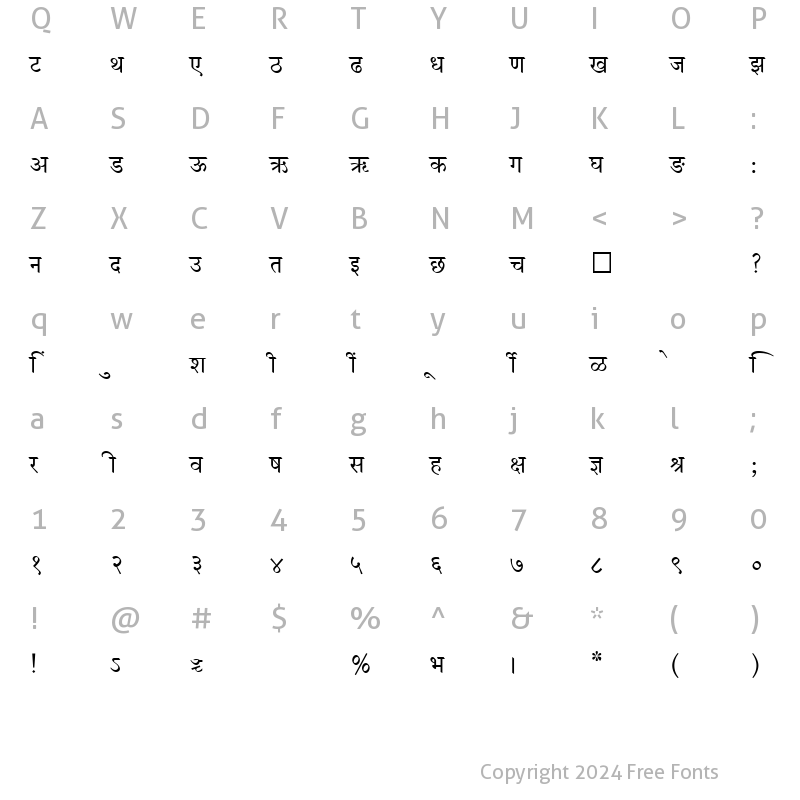 Character Map of SHREE-DEV-0708 Regular