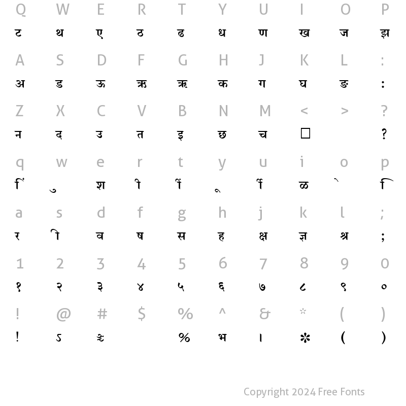 Character Map of SHREE-DEV-0709 Regular