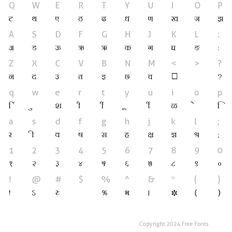 Character Map of SHREE-DEV-0710 Regular