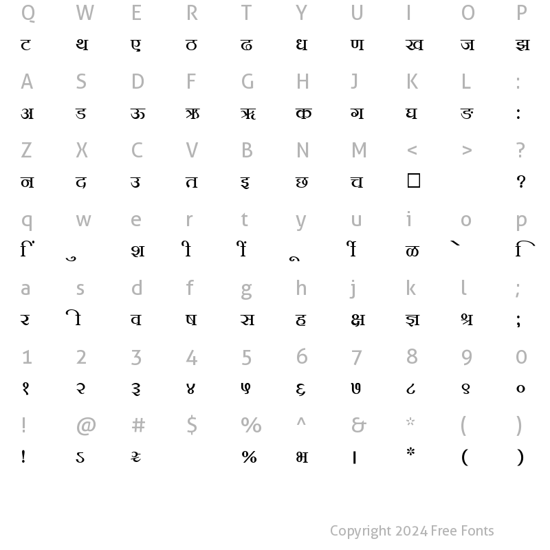 Character Map of SHREE-DEV-0711 Regular