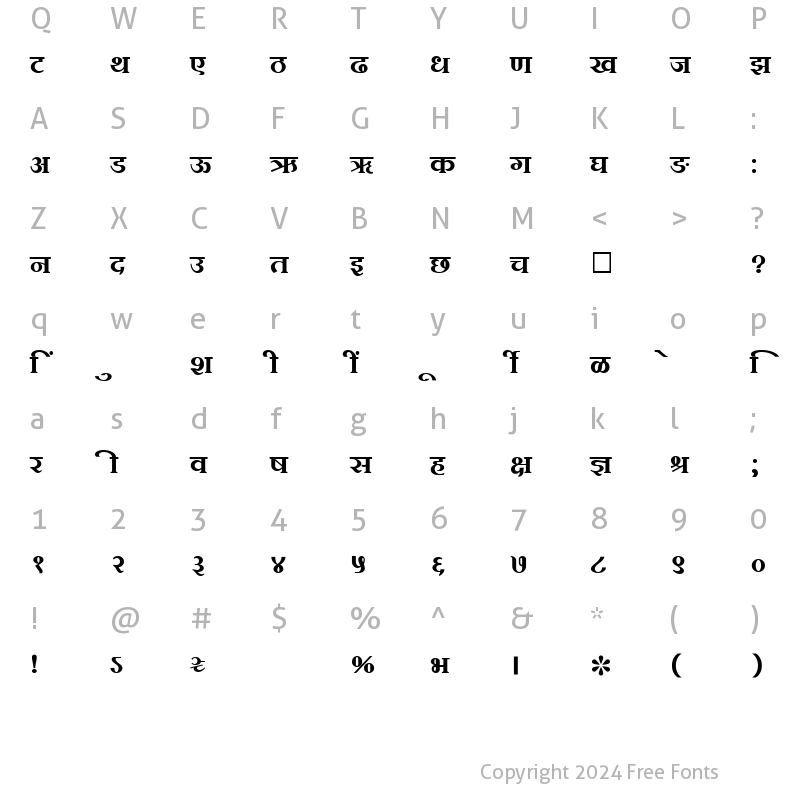 Character Map of SHREE-DEV-0712 Regular