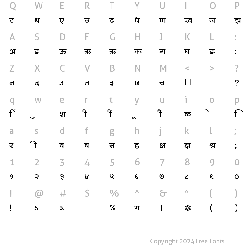 Character Map of SHREE-DEV-0713 Regular